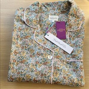 Liberty of London Floral Print Pajama Set with Brown and Green Accents